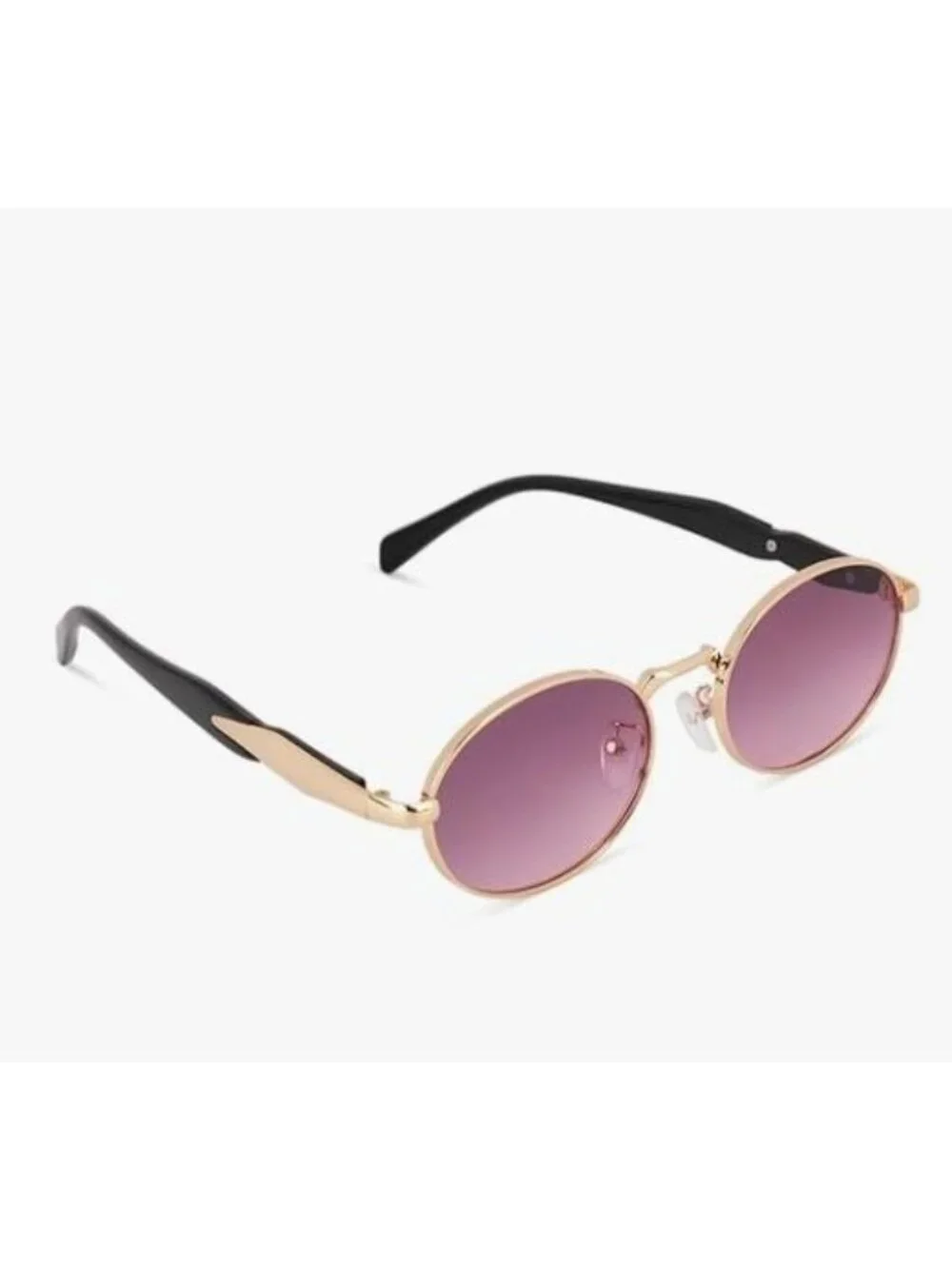 Oval Gold Metal Frame Sunglasses Purple Gradient Lenses Retro Vintage Black Arms